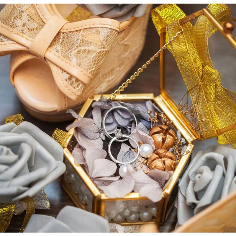 Custom Hexagonal Glass Ring Box, Personalized Hexagon Ring Bearer