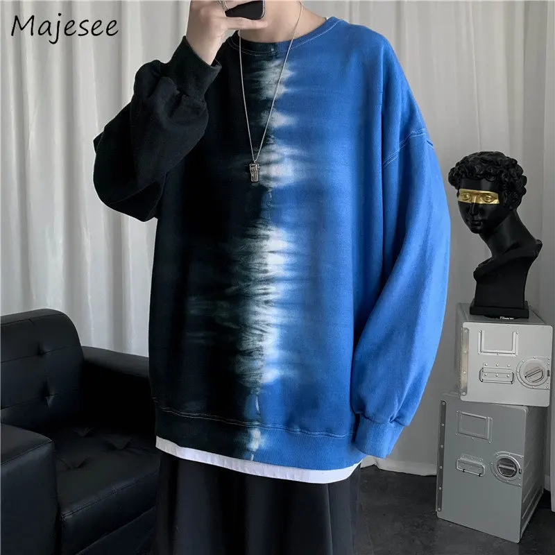 

Sweatshirts Men Tie Dye Harajuku Design Teen Students O-neck Autumn Fashion Clothing Baggy All-match Japanese Stylish Streetwear