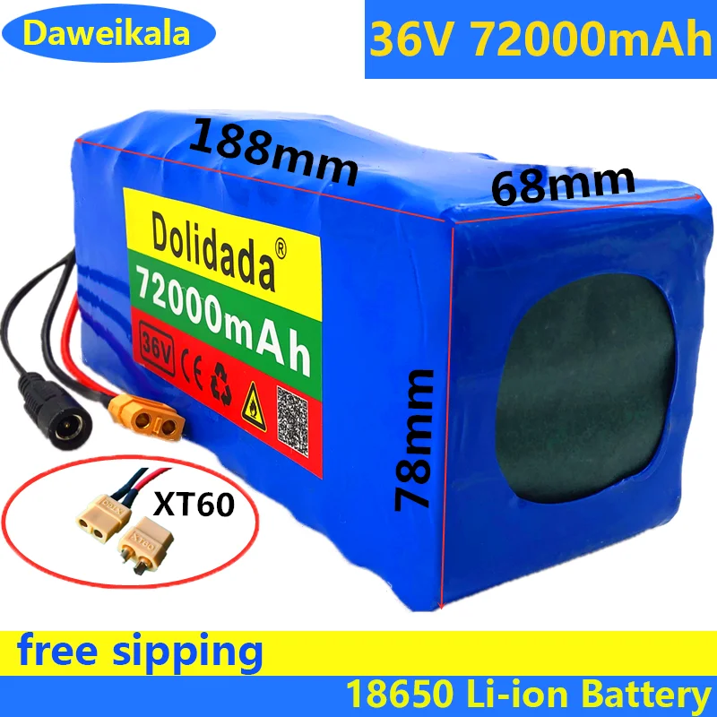 

2023 OriginXT60 Interface 36V 10S4P 72Ah Battery Pack 1000W High Power Battery 36V72000mAh Electric Bicycle BMS + 42v Charger