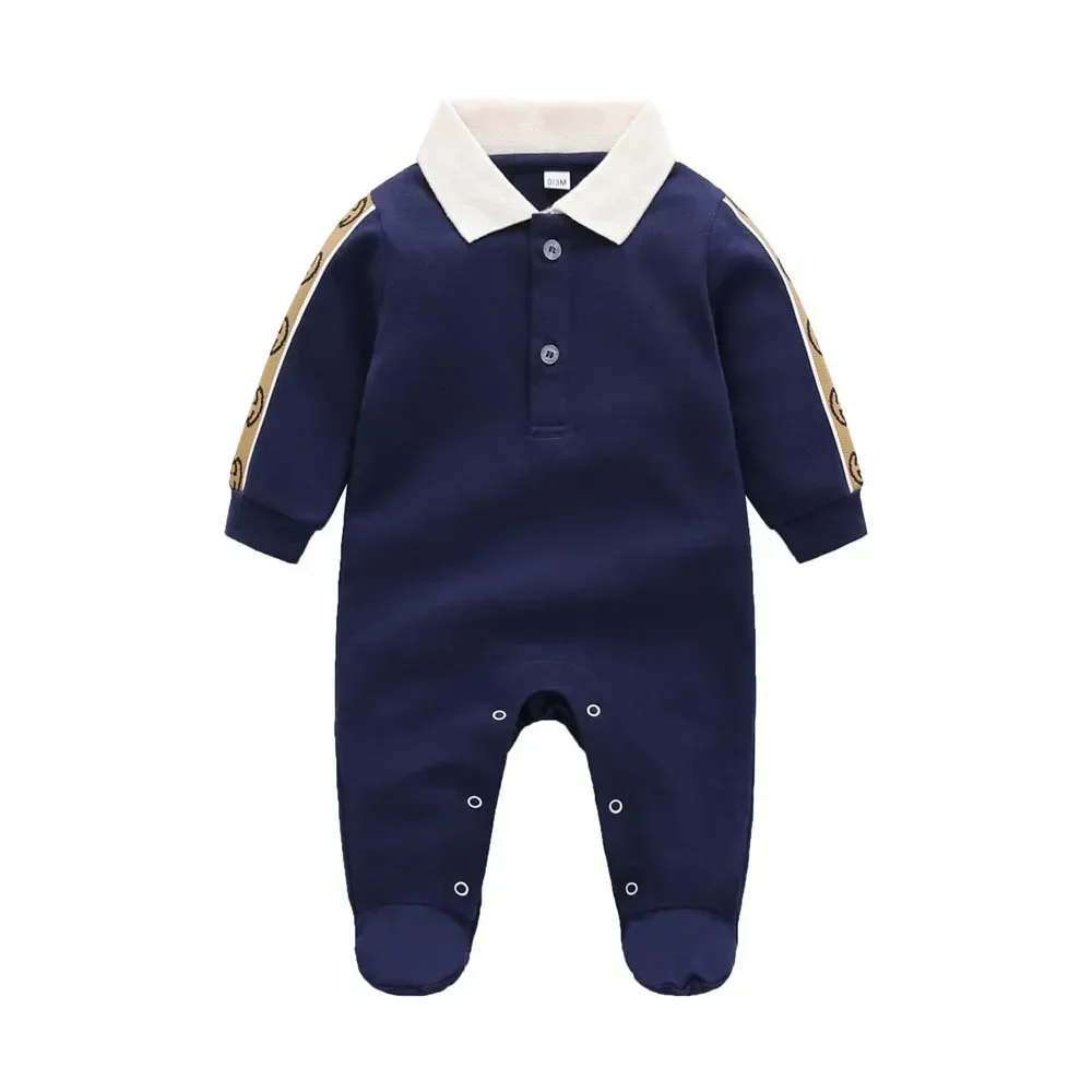 

New spring autumn fashion brand style newborn baby clothes dark blue knitted cotton long-sleeved boy and girl romper 0-24 months