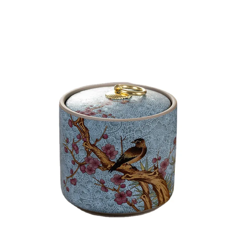 Ceramic Storage Jar Enamel with Lid Creative Hand Painted Decorative Seal Tea Canister Modern Living Room Desktop Candy Jars