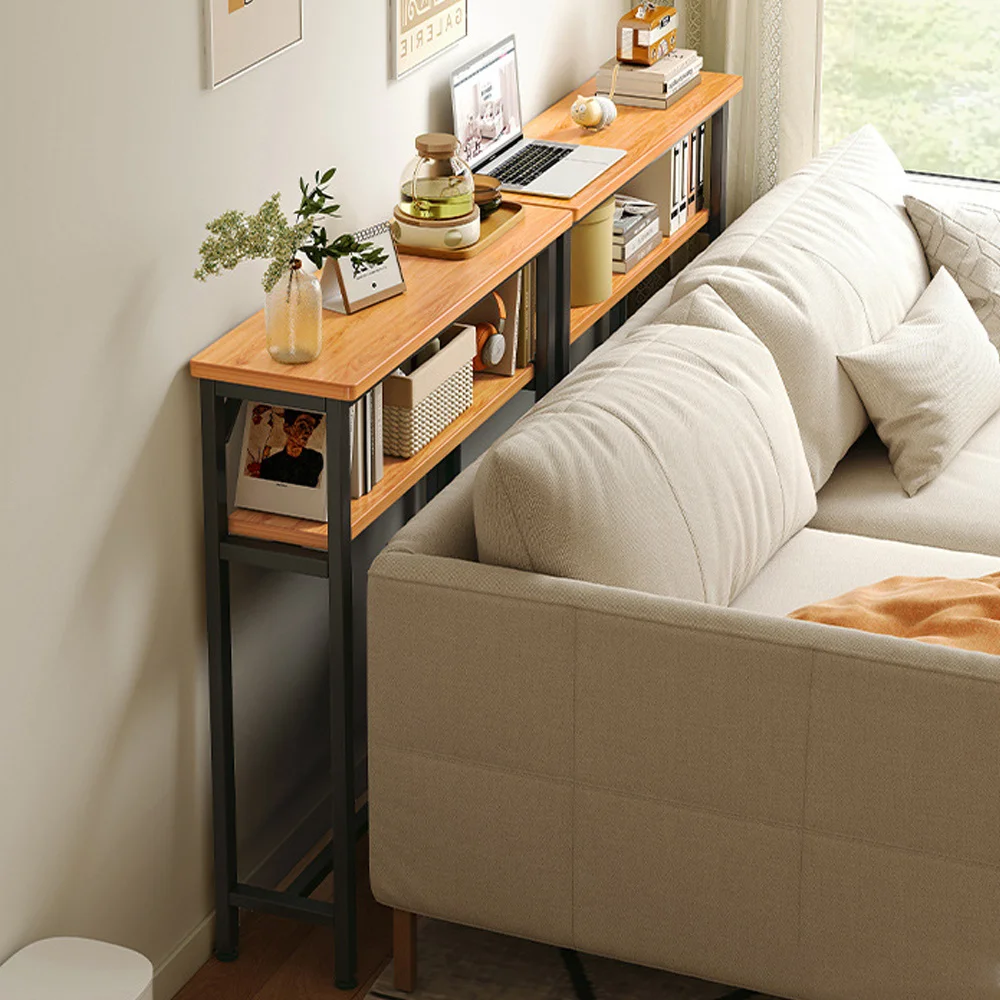 1pc Double-layer Modern Bench Table, Simple Narrow High Table in The Balcony Living Room, Desk with Slits for Storage, and A