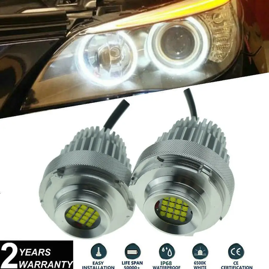 2X Led Angel Eyes 80W Halo Rings Lampadine Per Fari Per Bmw E60 E61 Smc 2007-2010