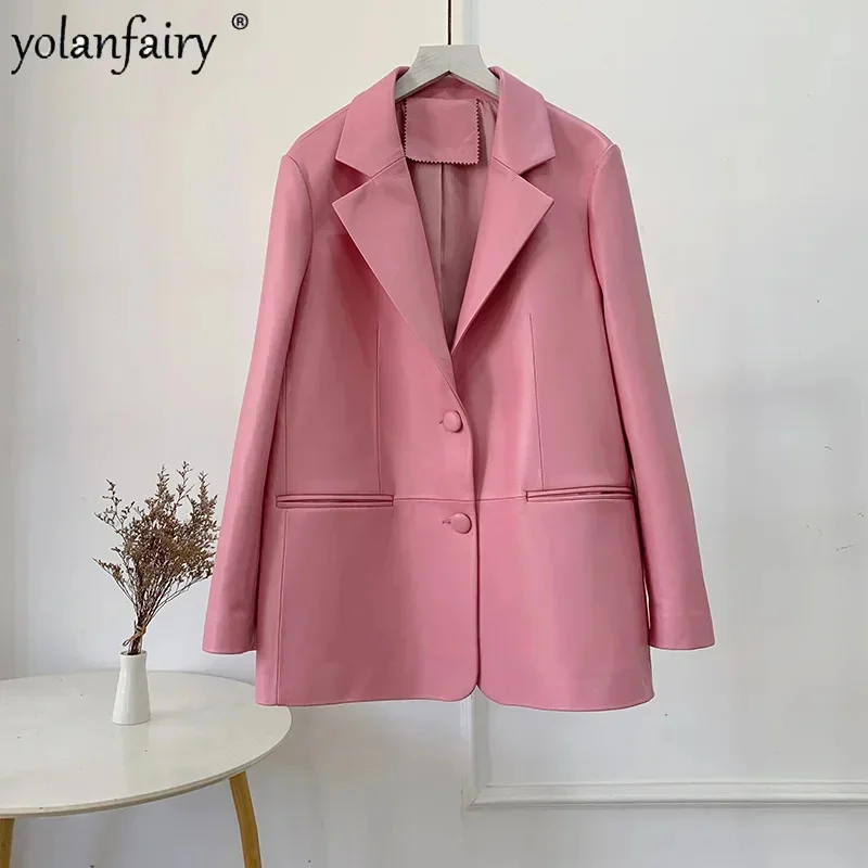 

Top Layer Genuine Leather Jacket Women 2023 100% Sheepskin Coats Single Breasted Spring Autumn Womens Clothing Fashion Suit Coat