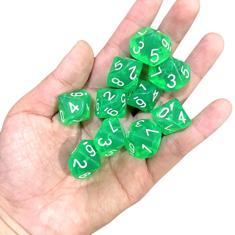 10pcs 10 Sided Dice D10 Polyhedral Clear transparent Dices for Board Games 0-9 Number 18mm RPG Dice Family acrylic dice game dice dice set