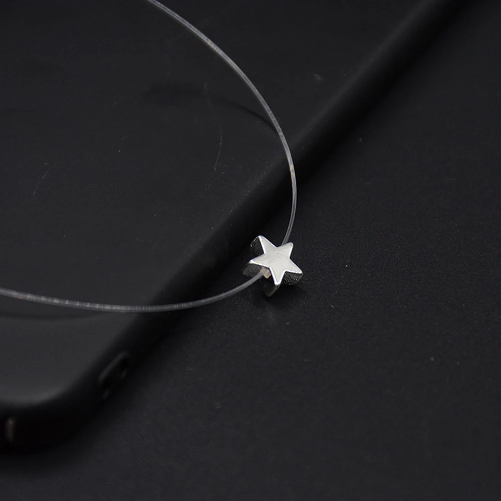 2025 Nuovi arrivi FSUNION 2024 Nuova collana con lenza da pesca trasparente in argento con catena invisibile per donna con strass Choker alla moda_voghion.com