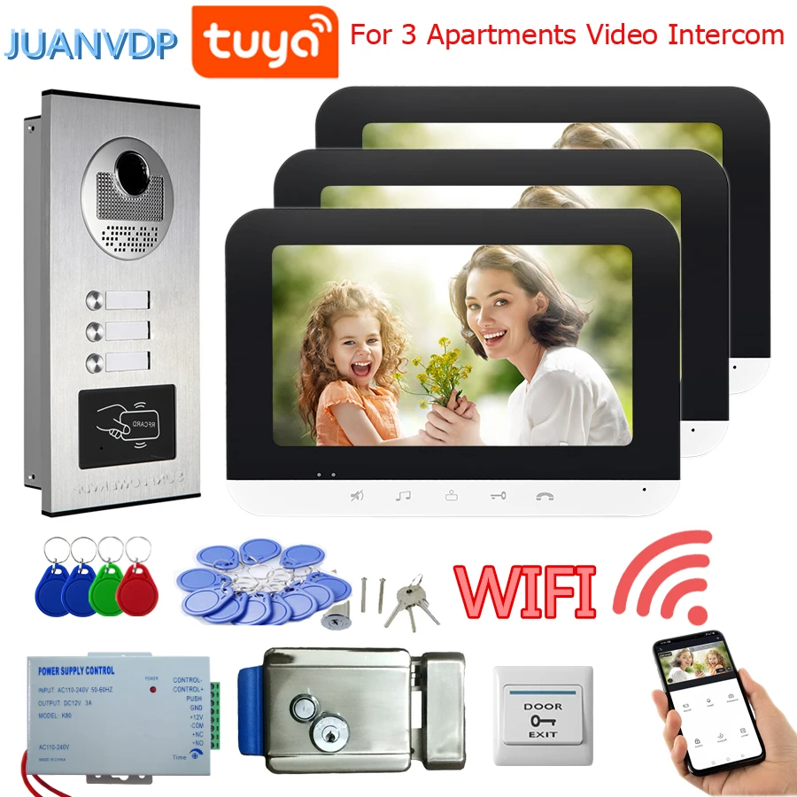 

Wifi 7 Inch Tuya Video Doorbell Outdoor Door Bell Waterproof Intercom Smart Home Video Door Phone Camera Rfid Door Lock 3 Lines