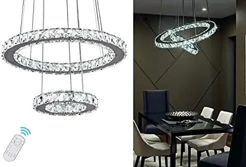 

Modern Crystal Chandelier, Dimmable 4 Rings LED Chandelier Round Ceiling Pendant Light Fixture with Remote for Dining Room Bedro