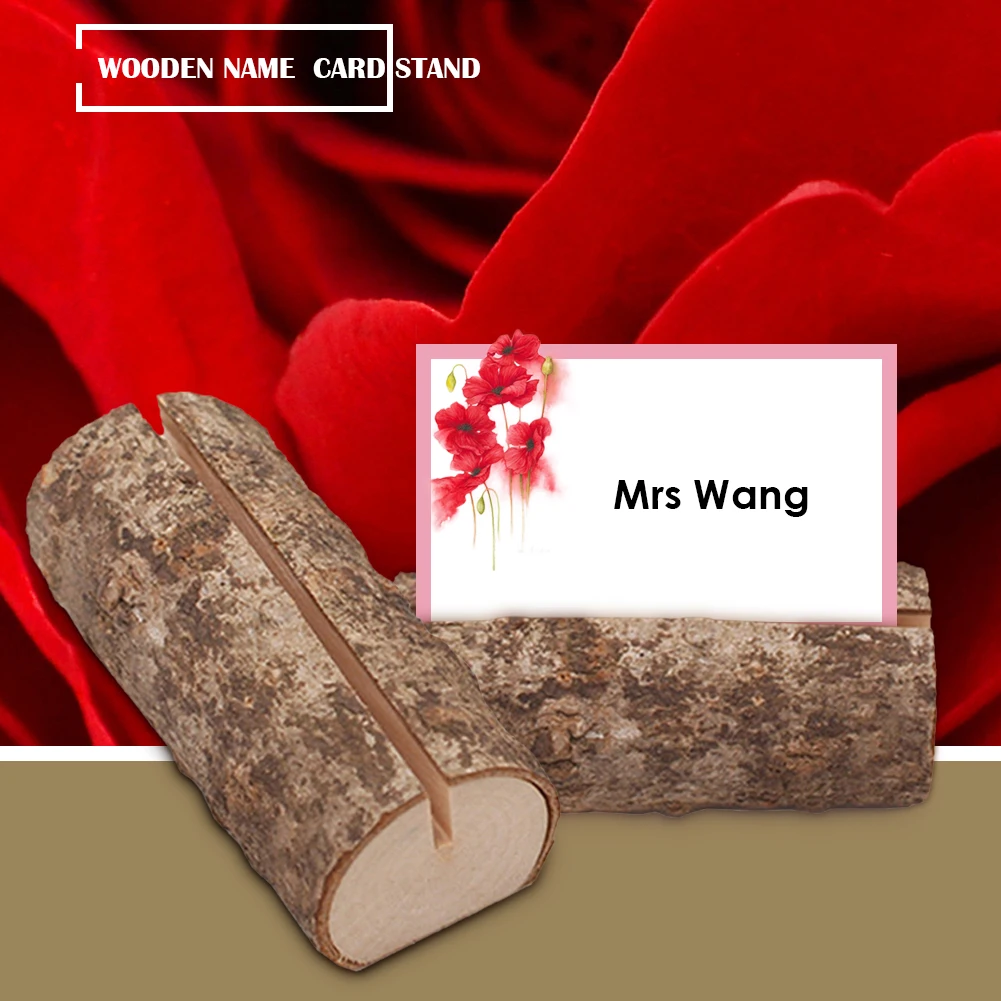 10pcs Wooden Place Name Card Holder Natural Folder Rustic Wood Table Stand Photos Menu Clip Wedding Party Decoration