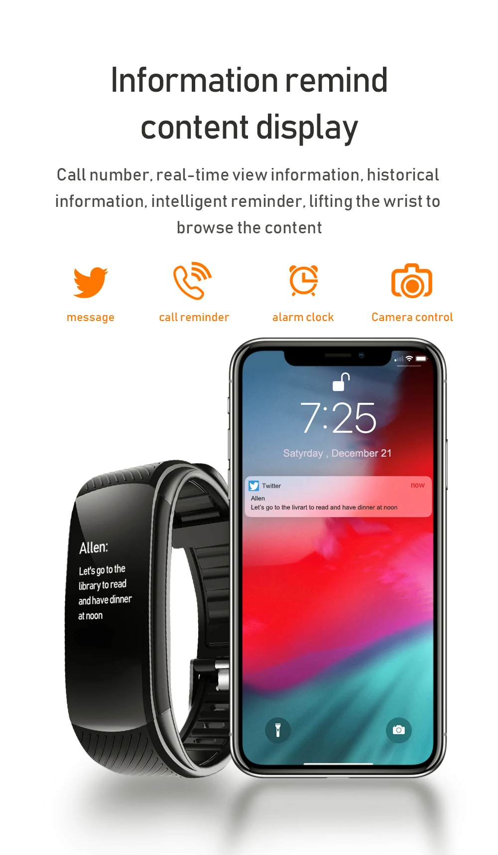 C5S Smart Bracelet IP67 Support Heart Rate Blood Pressure Blood Oxygen Measurement Call Reminder 3 Sports Modes For Men Women