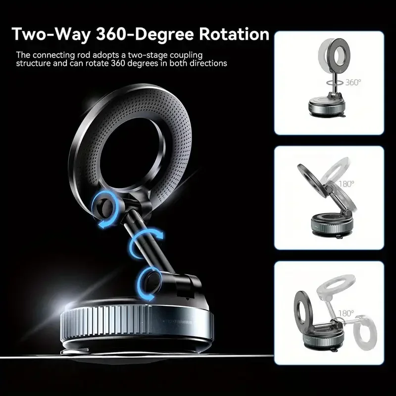 Magnetic Suction Cup Phone Stand with 360° Rotation and Foldable Bracket