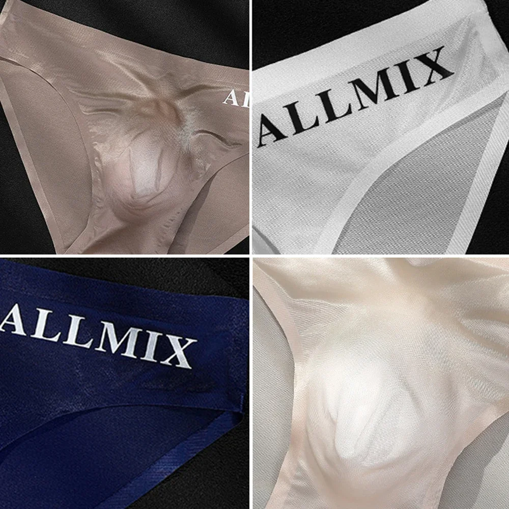 Men's Transparent Underwear Ice Silk Ball Pouch Panties Letter Seamless Ultra Thin Summer Breathable Low Waist Triangle Pants - Image 4