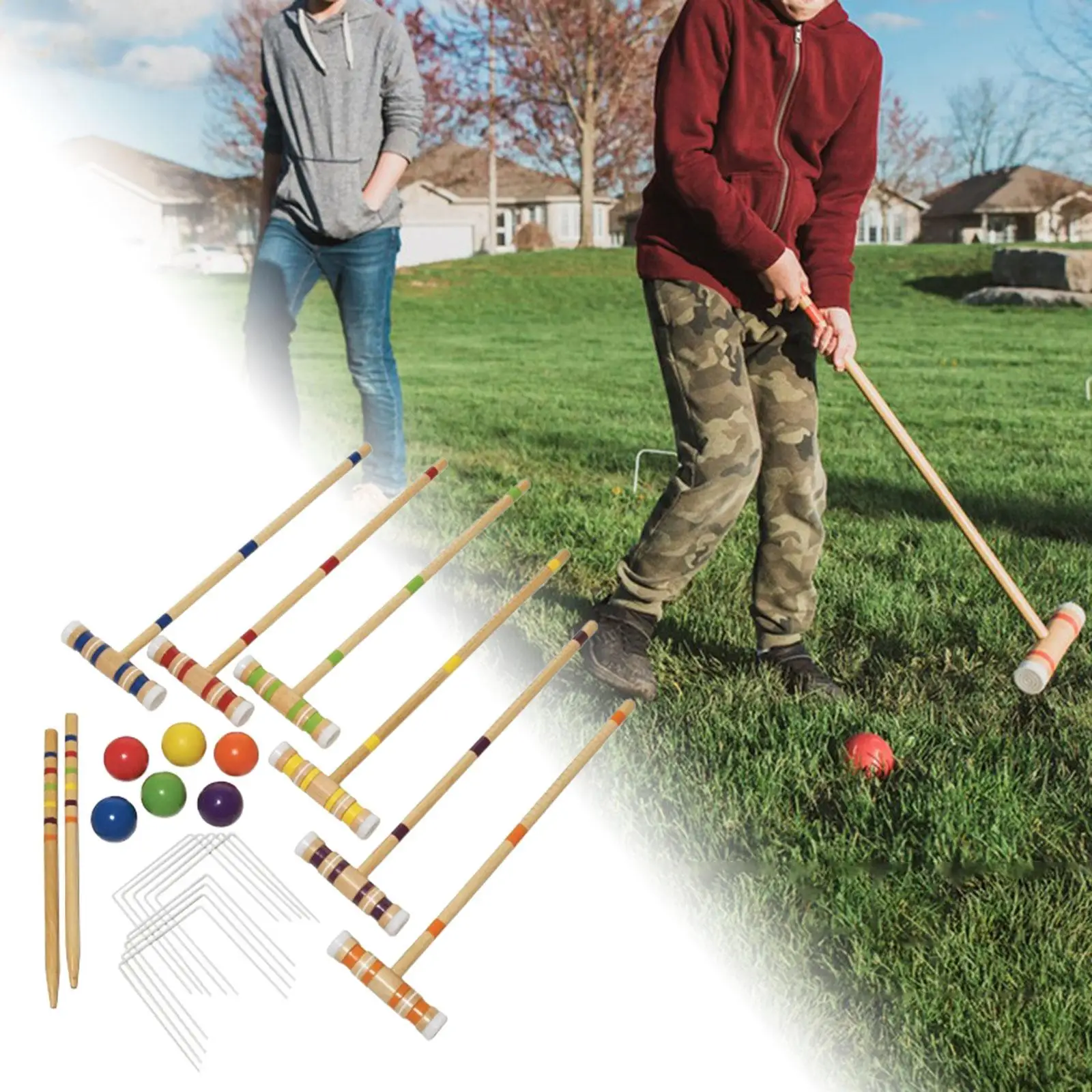 Croquet Set for 6 Players 6 Colored Balls Six Player Croquet Set for Teenager Family Gatherings Parties Outdoor Games Sport Yard