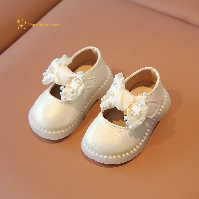 Baby Girls Big Bow Shoes Low Heel Flower Wedding Party Dress Shoes Princess For Kids Toddler Leather