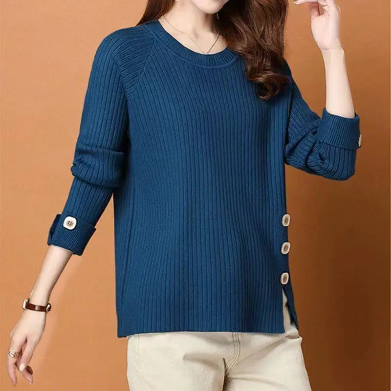 

Autumn Winter Striped Pullover Sweater For Women's Knitwears Tops Middle Aged Mother Warm Bottoming Sweaters Pull Femme S-3XL