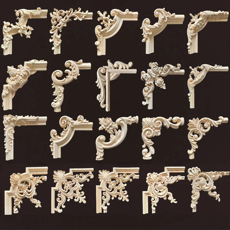 ไม้Appliqueมุมดอกไม้ธรรมชาติไม้แกะสลักFigurine Craftอุปกรณ์ตกแต่งพื้นหลังกําแพงตกแต่งรูปลอก 1