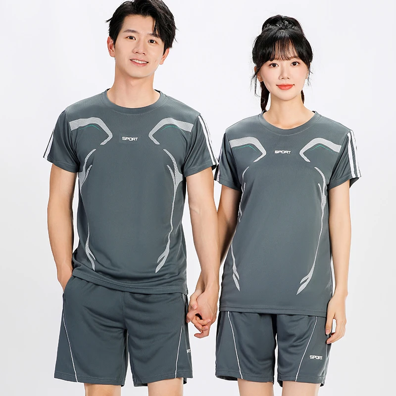 Summer High-quality Ultra-thin Ice Silk Couple Sports Set Fashionable Trendy Short Sleeved Shorts Quick Drying Sportswear