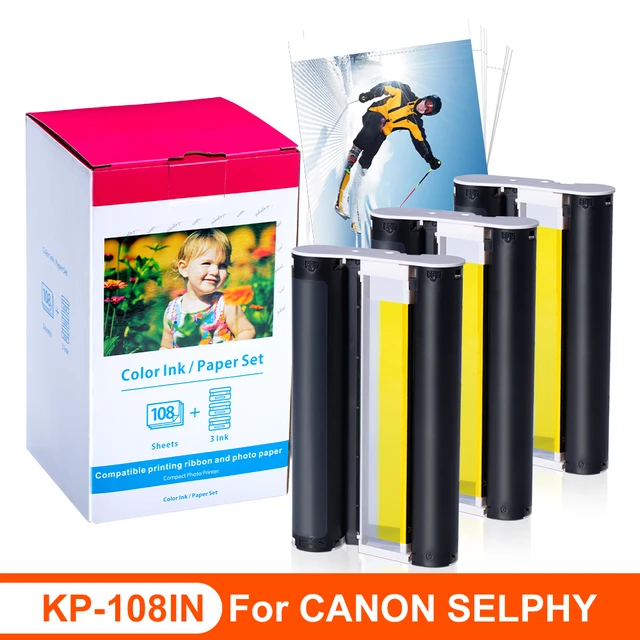 KP 108IN 3 High Capacity Color Ink Cartridge Cassette and 108 Paper Glossy  Compatible Canon Selphy CP1300 CP1200 CP910 CP1500 - AliExpress