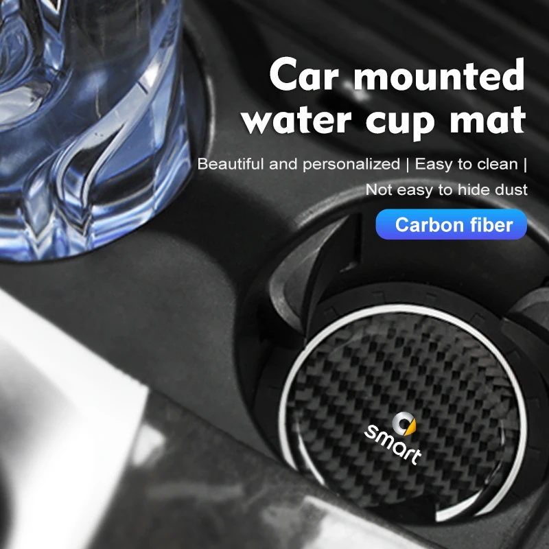 2Pcs Car Water Cup Anti-slip Pad Carbon Fiber Holder Mat For Smart Fortwo Forfour 451 453 450 452 454 Roadster Coupe