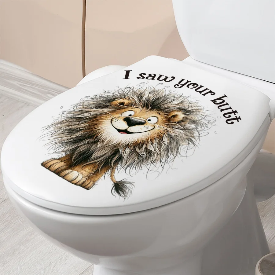 1cs Loute Cartoon Lion Toilet Stickers Creative Stickers Wall Bathroom Waterproof Family Bathroom Decoration