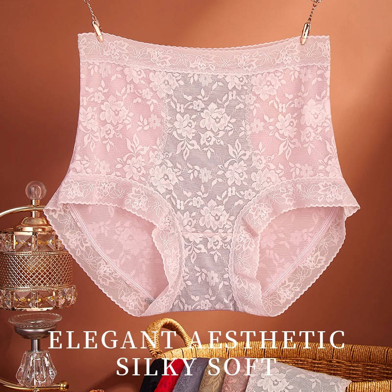 4Pcs Sexy Lace Women's Panties Elastic Seamless Abdomen Underwear Female Transparent Briefs High-Rise Lady Panty Woman Lingerie