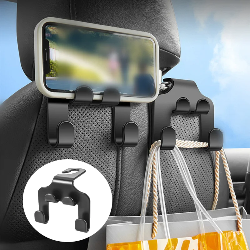 

Multifunctional Car Rear Seat Hooks Double Phone Holder Hanging Bag Storage Purses Safe and Odorless Interior Accessories