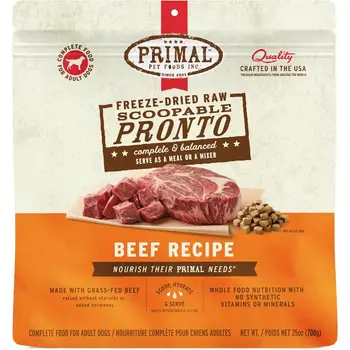 Primal Freeze Dried Dog Food Pronto Mini Nuggets Beef; Scoop and Serve Complete and Balanced Meal; Also Use as Topper or Treat;