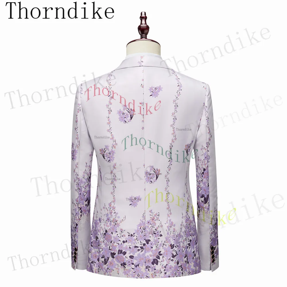 Thorndike Lilac Purple Floral Pattern Tuxedos 3 Pieces Formal Party Costume Homme Slim Fit Men Suits (Blazer + Vest + Pants)