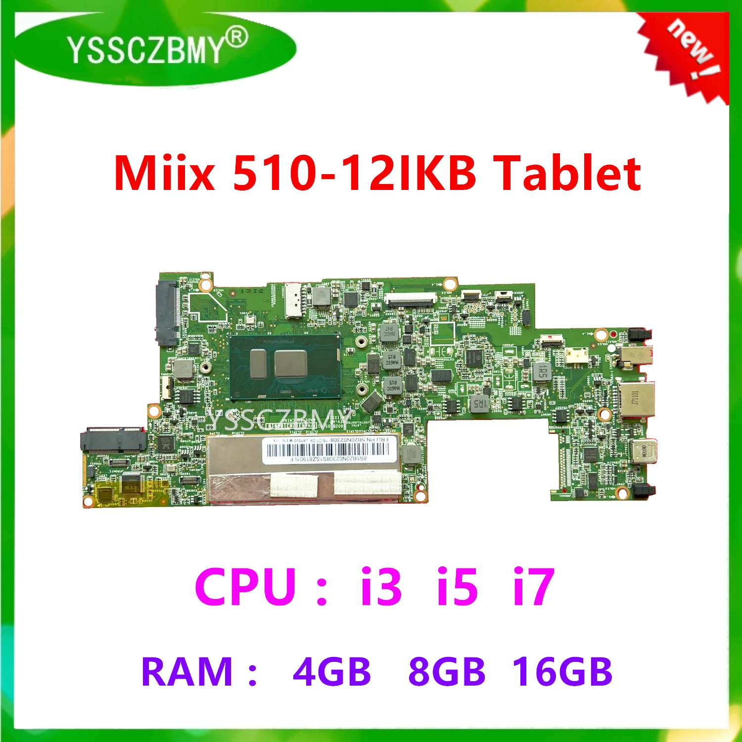 1601B _04_01 / 1602B_05_01 Motherboard For Lenovo MIIX 510-12IKB Tablet Motherboard with CPU i3 i5 i7 RAM 4GB / 8GB 16GB