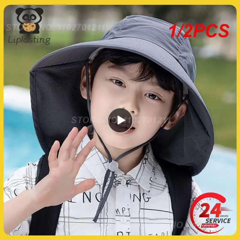 

1/2PCS Outdoor Sunscreen Beach Adjustable Children Bucket Hats Wide Brim UV Protection Sun Hat