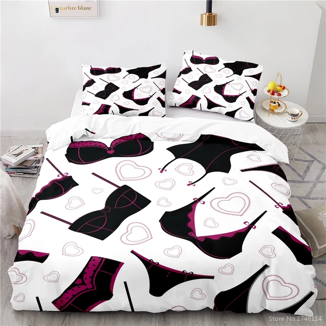 Sexy Underwear Lingerie Underpants Bra Printed Comforter Cover with Pillowcase Set Bed Linens Bedclothes Home Textile for Girls