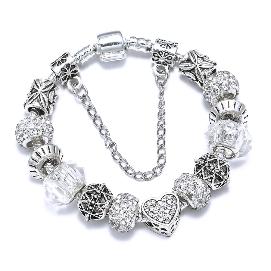 Seialoy Heart Charm Bracelets Women Men Original Streamer Crystal Beaded Women Bracelet Bangle Jewelry Gifts
