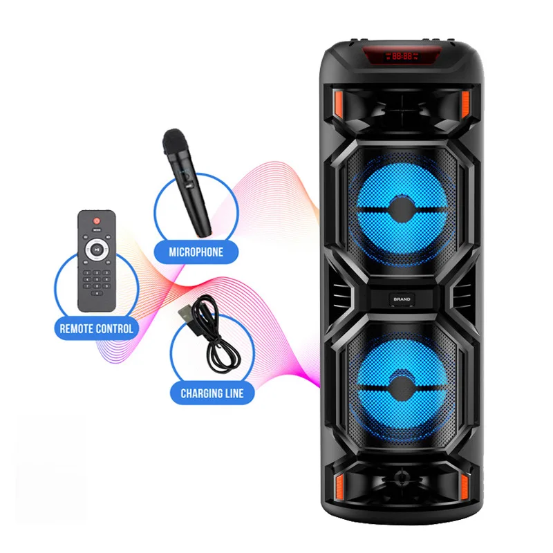 

40W Dual 8-Inch Stereo Portable Bluetooth Speaker Subwoofer Party Speaker With Microphone Home Karaoke Audio Support USB TWS FM