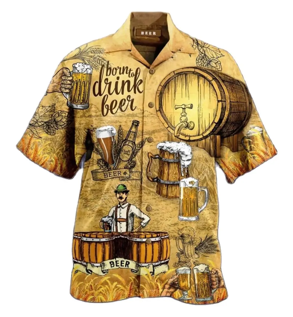 Hawaiian Shirt 3D Print Beer Short-sleeved Cuban Shirt Beach Wear Vintage Style For Men Women