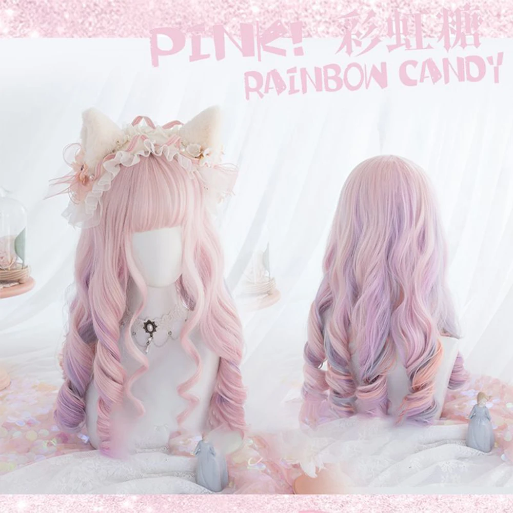 Peach Pink Synthetic Wavy Wig for Women Daily Use