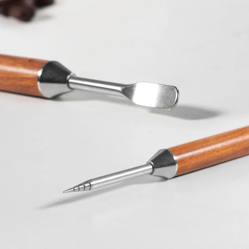 Stainless Steel Coffee Latte Art Pen Stainless Steel Spice Cappuccino Pull Needle Wooden Carving Hook for Floral Design