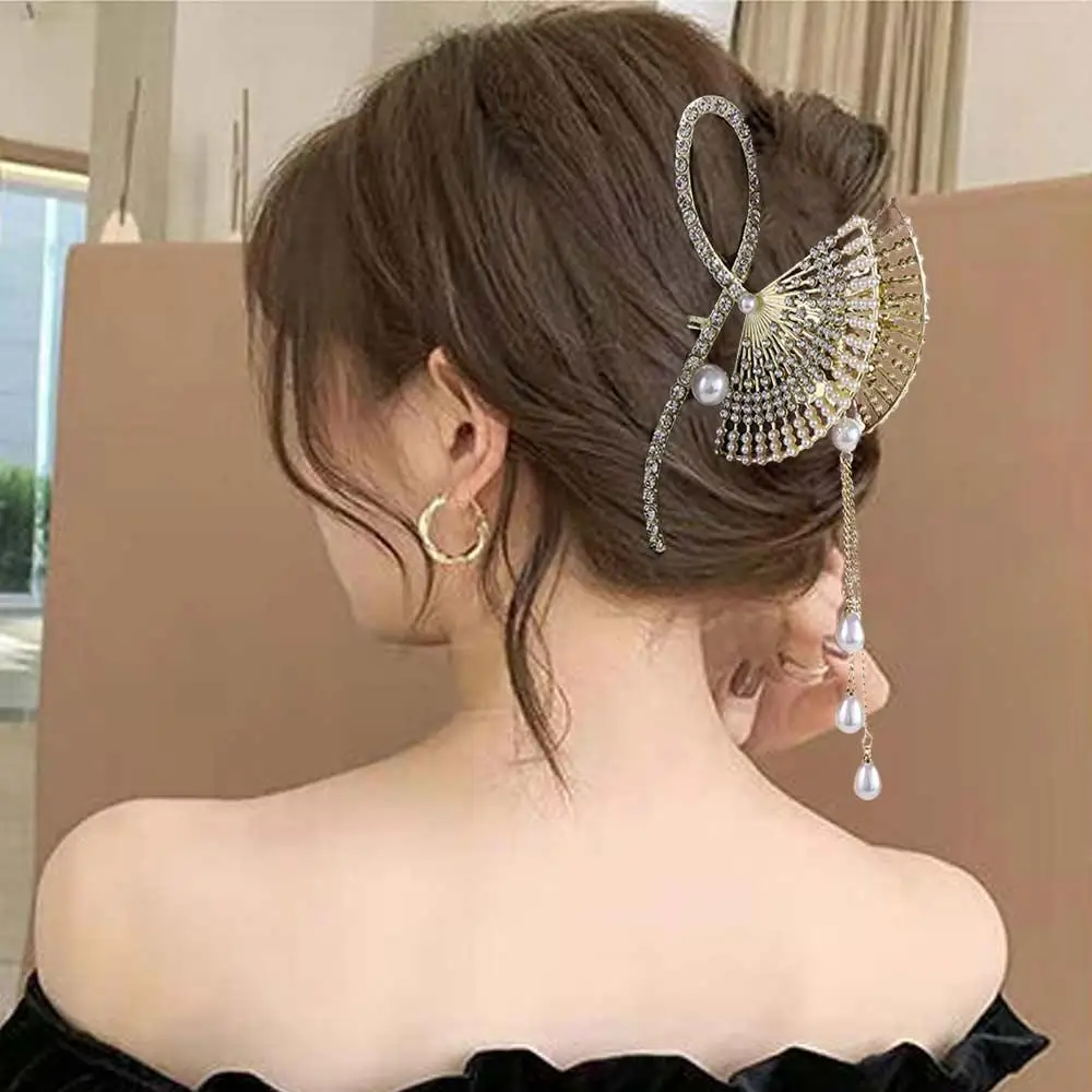 

Заколка для волос Fan Shark заколка для волос с золотым жемчугом головной убор в китайском стиле заколка для волос в старинном стиле женская заколка для волос