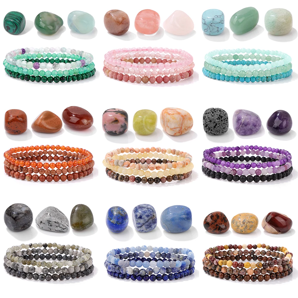 3 ピース/セット天然石 4 ミリメートルビーズブレスレットヒーリング