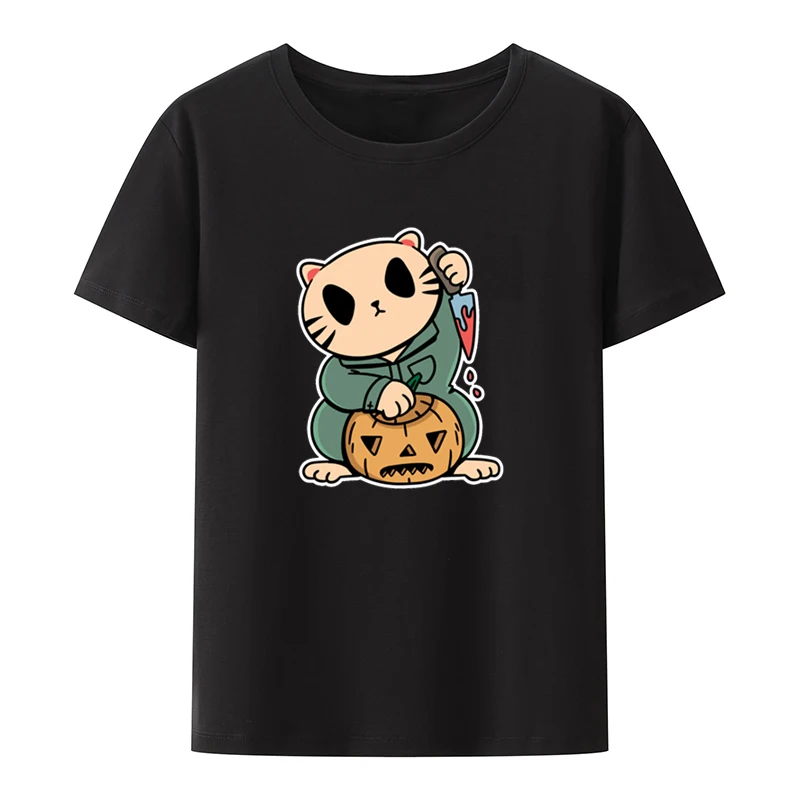 

Halloween Cat Character Cotton T-shirts Halloween Festivals Print Tee Tees Loose Printed T-shirt Top Humor Men's Clothing Cool