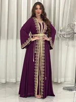 Eid Muslim Women Party Dresses Jalabiya 2 Piece Set Embroidery Arab Long Robe Ramadan Morocco Dubai Abayas Islam Vestidos Kaftan 1