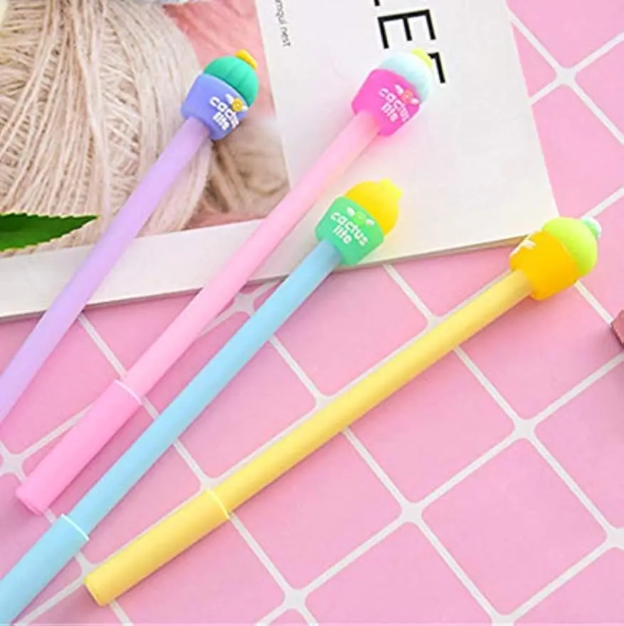 Wholesale Neutral Water Pen Cute Colorful Kawaii Lovely Colorful Botany Plant Cactus Gel Ball Pens Kawaii Office School Supplies 5pcs lot lovely plastic unicorn hair bands birthday supplies for kids girls headband with teeth hair hoop chic hair accessories
