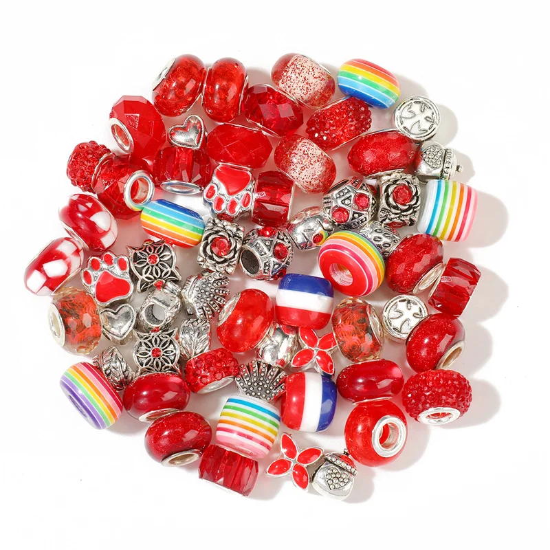 60Pcs Assorted European Beads for Jewelry Making Large Hole Spacer Beads Charm Beads Rhinestone Beads for DIY Crafts Bracelet