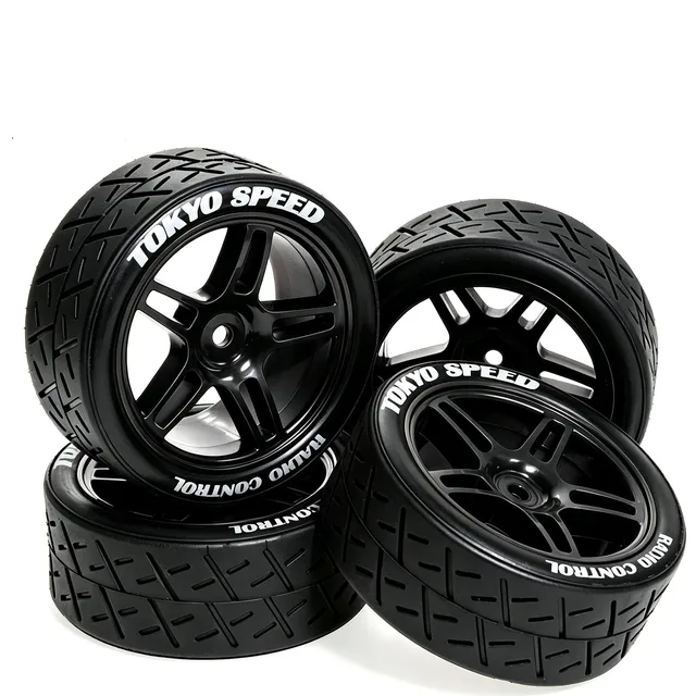 1/10 RC Rally Street Tires with Wheels 12mm Hex Hub Racing Tyres Fit for Tamiya HSP 94123 TT01 TT02  On Road Touring Car 4pcs 1
