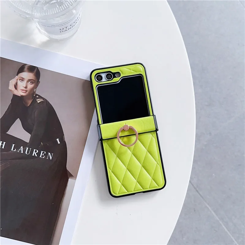 Luxury Ring Phone Holder Leather Case for Samsung Galaxy Z Flip 5 5G Z Flip  4 Z Flip 3 Coque Solid Color Phone Back PU Cover - AliExpress