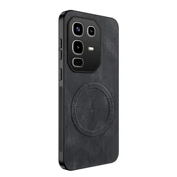 Luxury Soft Leather Phone Case with Bumper Protection and Shockproof Magnetic Cover for Infinix Note 50 Pro+ (Black)