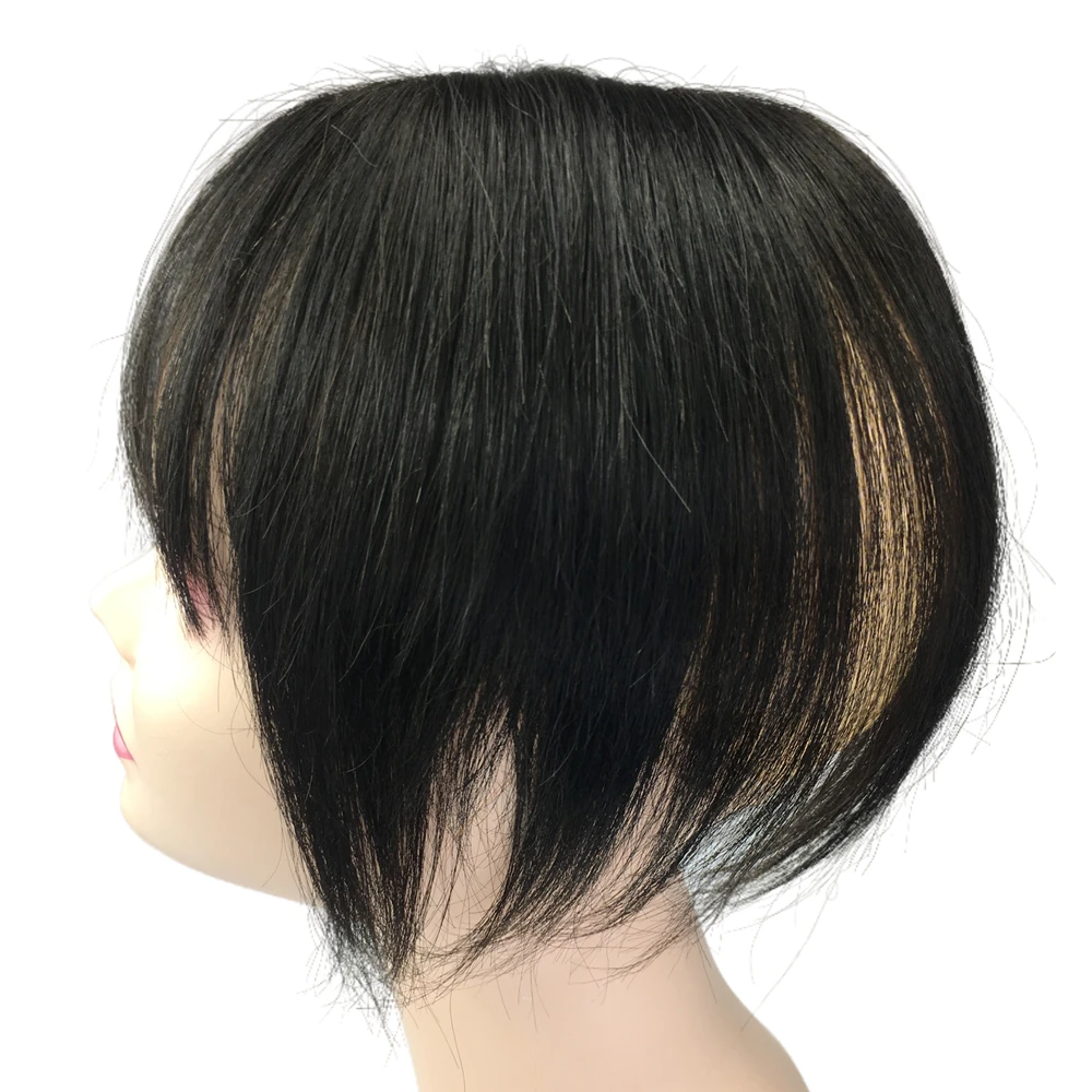 8inch Natural Human Hair Topper With Bangs Straight Hair Pieces Cover White Loss For Women Brown Indian Machine Remy