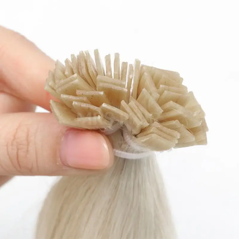 Human Hair Extension White Blonde 1001# Flat Tip Hair Extensions Keratin Human Hair Hot Fusion 1x0.8cm Bond 12-24inch 50grams/pack