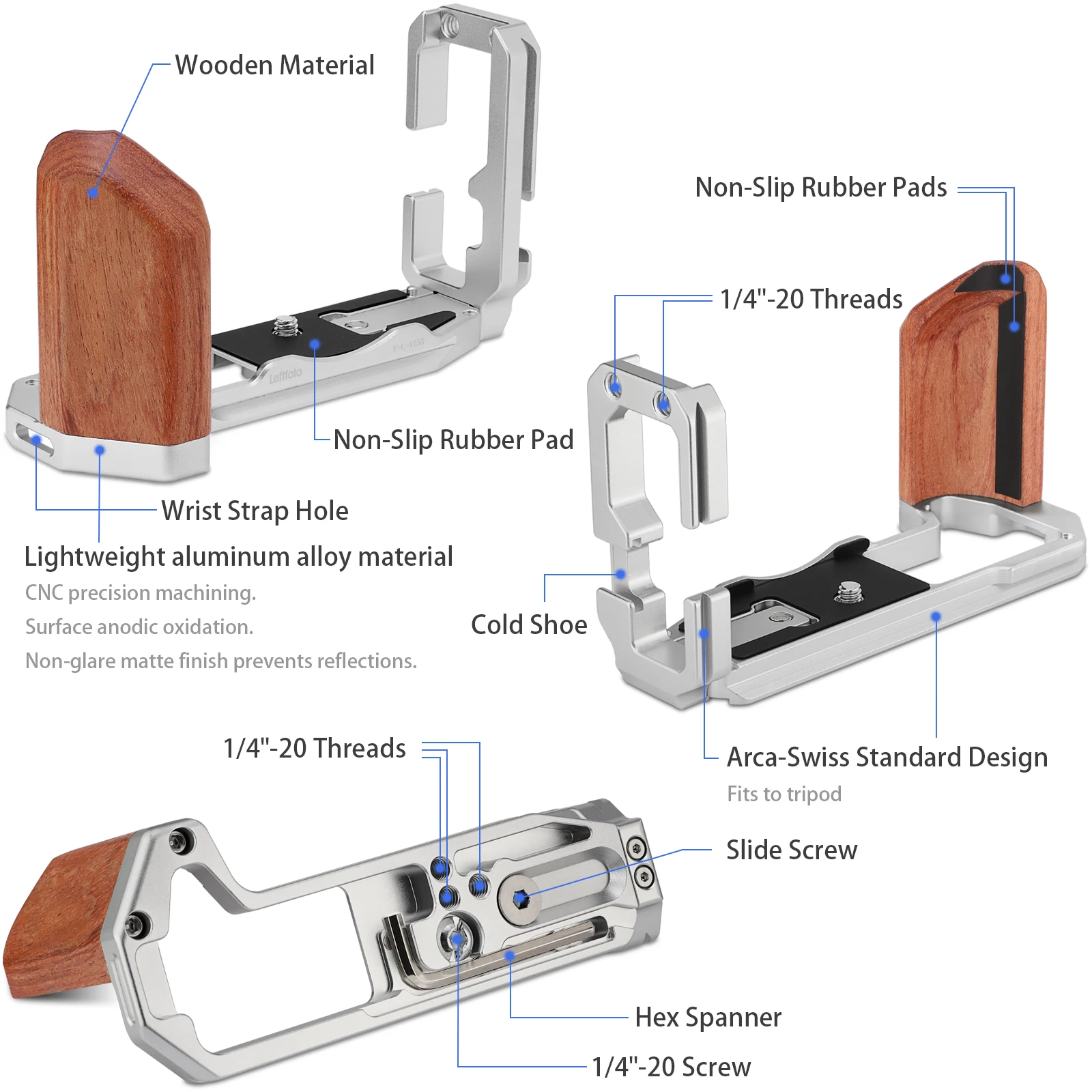 LEFTFOTO X-T5 Retro Handgrip L-Shape Bracket Handle with Wooden