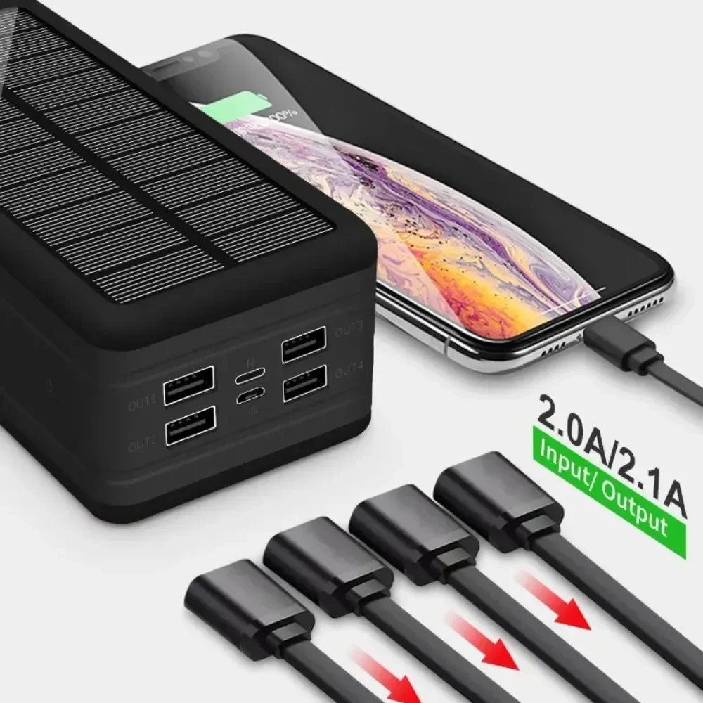 Mobile Phone External Fast Charging Battery, 200000 MAh Solar Battery Pack, 4USB, Wireless Charging, Large Capacity