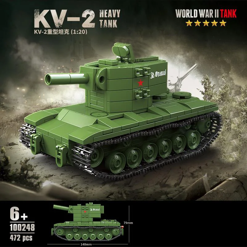 

1:20 WW2 Military Model Series World War II Mini KV-2 Heavy Tank Collection Model Building Blocks Bricks Toys Gifts